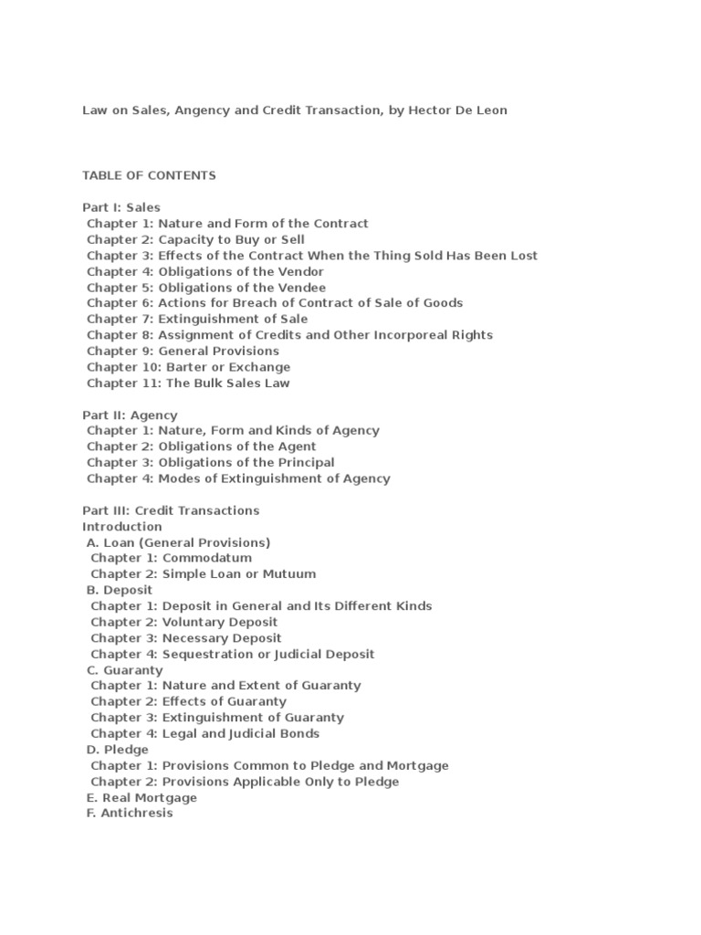 law on sales agency and bailments